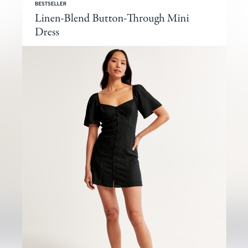 Abercrombie & Fitch linen-blend button-through mini black dress - size medium